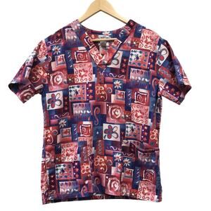 Scrubs To Go Top Womens Small Red White Blue Orange